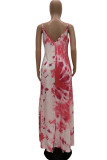 Navy Blue Casual Off The Shoulder Sleeveless Slip Swagger Floor-Length Print Patchwork
