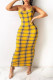 Gold Fashion Sexy Print Backless Spaghetti Strap Sleeveless Dress