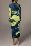 Orange Street Print O Neck Pencil Skirt Dresses