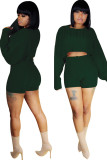 Green Wool Europe and America Solid Two Piece Suits pencil Long Sleeve Two-Piece Short Set