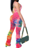 rose red Fashion Sexy Print Patchwork Tie-dyed Draped Sleeveless Slip Jumpsuits
