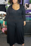 Blue Casual Knitting Solid Patchwork O Neck Plus Size 