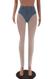 Purple Sexy Casual Patchwork See-through Skinny High Waist Pencil Trousers