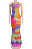 colour Fashion Sexy adult Ma'am colour Spaghetti Strap Sleeveless Slip Hip skirt Floor-Length Print backless Dresses