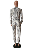 Snake Print Casual Animal Print Patchwork Zipper Collar Long Sleeve Two Pieces