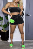 Yellow Sexy Pleuche Patchwork Solid Patchwork Vests Strapless Sleeveless Short Two Pieces