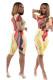 Red and yellow Casual Patchwork Print Gradient contrast color pencil Short Sleeve Two Pieces