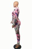 Red Fashion Casual Print Basic Turndown Collar Long Sleeve Two Pieces