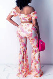 Red Fashion Sexy Print Backless Off the Shoulder Short Sleeve Two Pieces