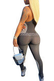 Blue Fashion street Patchwork Milk. Sleeveless Slip Jumpsuits