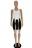 Blue Sexy Solid Patchwork See-through U Neck Sleeveless Two Pieces