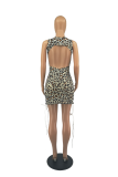 Leopard Print Sexy Leopard Patchwork O Neck Pencil Skirt Dresses