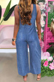 Blue Fashion Casual Solid Chemical fiber blend Sleeveless O Neck Jumpsuits