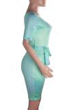 colour Sexy Fashion Tie-dyed Print ed drawing bandage Short Sleeve O Neck Rompers
