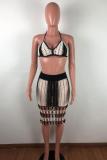 Khaki Sexy Fashion adult Geometric Two Piece Suits HOLLOWED OUT Patchwork Hole Regular Sleeveles