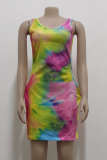 Pink Sexy Print Patchwork O Neck Pencil Skirt Dresses