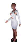 Red Twilled Satin Patchwork Solid Pierced Hollowed Out Patchwork Basic Long Sleeve Mini Wrapped Skirt Dresses