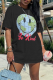 Black Casual Print Patchwork O Neck T-Shirts