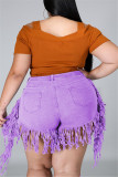 Rose Red Fashion Casual Solid Tassel Plus Size Jeans