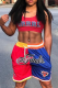 Red Sportswear Print Patchwork Spaghetti Strap Sleeveless Two Pieces