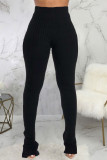 Red Fashion Casual Adult Pit Article Fabrics Solid Slit Skinny Bottoms