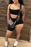 Blue Fashion Sexy Suspender Top And Shorts Two-piece Set