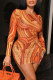 Orange Fashion Sexy Print Hollowed Out O Neck Long Sleeve Dresses