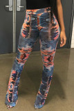 Red Yellow Elastic Fly Mid Gradient Boot Cut Bottoms