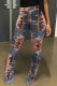 Red Yellow Elastic Fly Mid Gradient Boot Cut Bottoms