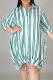 Green Fashion Casual Plus Size Striped Print Basic Turndown Collar Shirt Dress