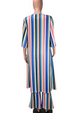 multicolor OL Striped Print Three-Piece Suits Straight Long Sleeve Two Pieces