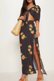 Black Sexy Print Patchwork V Neck Long Sleeve Two Pieces