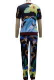 Green Casual Print Patchwork O Neck Short Sleeve Two Pieces