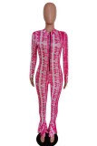 Rose Casual Print Patchwork O Neck Regular Jumpsuits