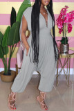 Black Sexy Patchwork Hollow Solid Chemical fiber blend Short Sleeve V Neck Jumpsuits
