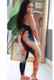 Orange Casual Tie-dyed Milk. Sleeveless Wrapped 