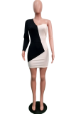 Pink Sexy Solid Patchwork One Shoulder Pencil Skirt Dresses