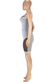 Red Casual Solid Patchwork U Neck Sleeveless Two Pieces