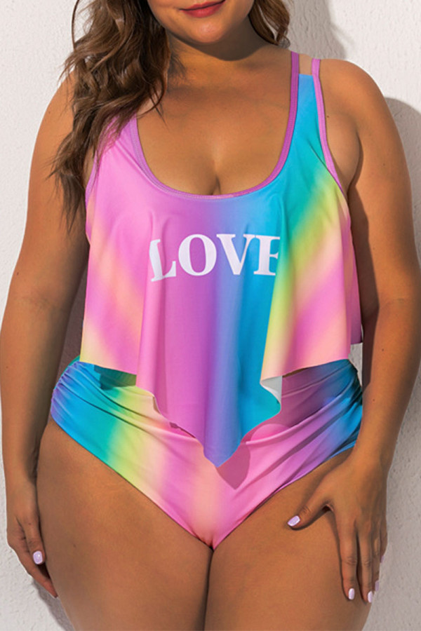 Colour Sexy Print Patchwork U Neck Plus Size Swimwear