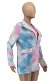 Colour Fashion Casual Print Tie Dye Patchwork Turndown Collar Outerwear