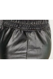Black PU Zipper Fly Mid Zippered Solid Straight Pants Pants