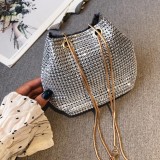 Silver Fashion Chain Strap Rhinestone Crossbody Bag
