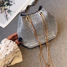 Silver Fashion Chain Strap Rhinestone Crossbody Bag