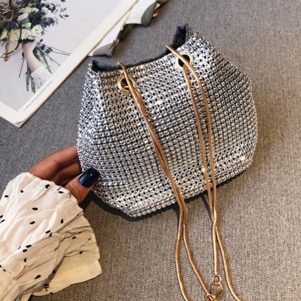 Silver Fashion Chain Strap Rhinestone Crossbody Bag