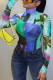 Blue Casual Print Turtleneck Tops