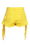 Light Blue Yellow Light Blue Dark Blue Denim Zipper Fly Mid Hole washing Zippered Straight shorts Bottoms