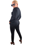Black Elastic Fly Mid Patchwork Print pencil Pants Two-piece suit