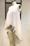 White Fashion Sexy Solid Backless Asymmetrical Spaghetti Strap Tops