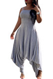 Grey Fashion Sexy Patchwork Solid Sleeveless Slip Jumpsuits