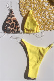 Red Fashion Sexy Patchwork Print Backless Swimwears